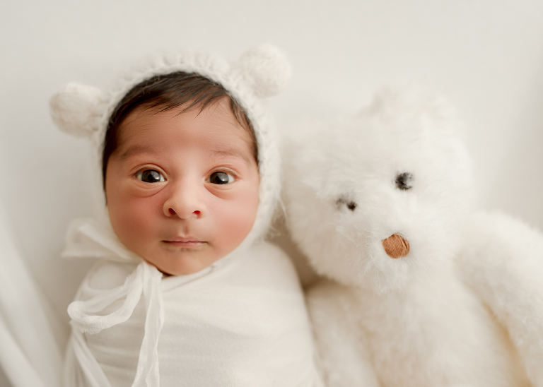 close up of awake baby newborn